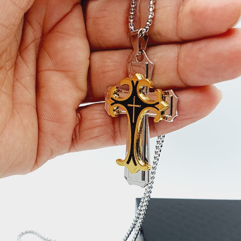 ❤️ Stainless Steel Retro Layered Cross Necklace , N90201P120 - Picture 5 of 13